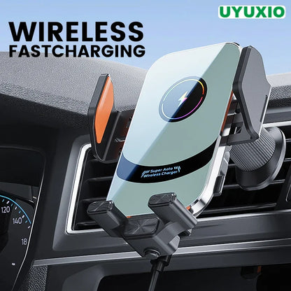 UYUXIO Wireless Car Charger Super Fast Charging Auto Clamping Air Vent Car Phone Holder for iPhone 16 15 14 Pro Max Samsung